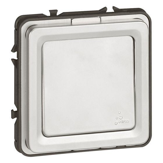 Legrand Wechselschalter Soliroc, IP55, IK10, 250V, 10A, 70x70x35mm, Metall, Chrom, 077811