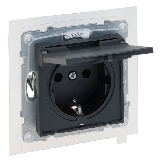 Legrand Schutzkontakt-Steckdose SEANO, mit Klappdeckel, mit erhöhtem Berührungsschutz, 16A, 250V, Unterputz, Anthrazit, 765424