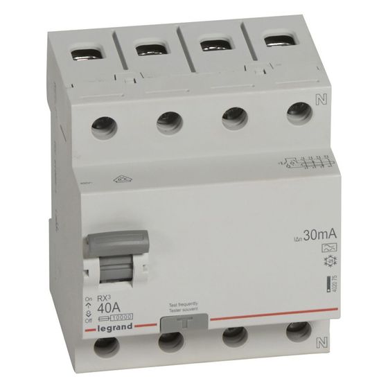 Legrand Fehlerstromschutzschalter RX3, 40A, 4-polig, 30mA, Typ A, 400V, 4TE, Grau, 402075