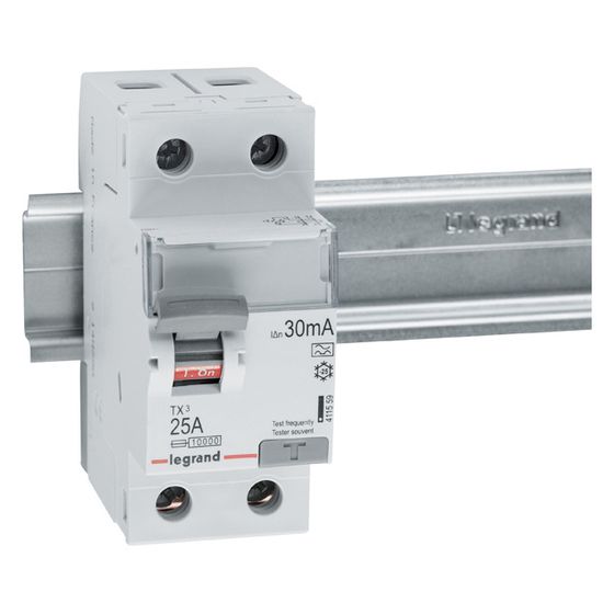 Legrand Fehlerstromschutzschalter TX3, 25A, 2-polig, 30mA, Typ A, 230V, 2TE, Grau