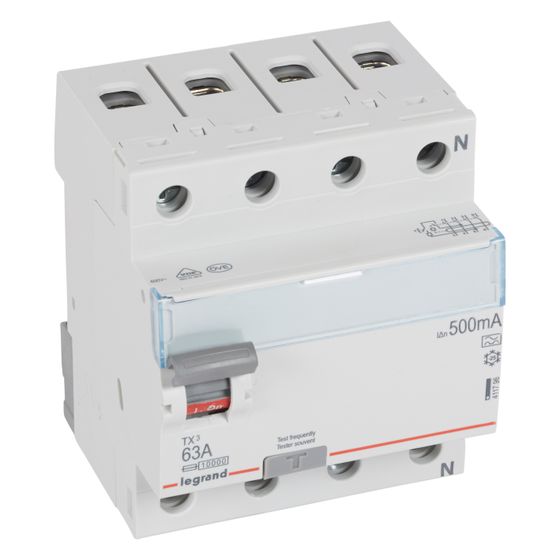 Legrand Fehlerstromschutzschalter TX3 63A, 500mA, Typ A, 4-polig, 400V, 4TE, 411796