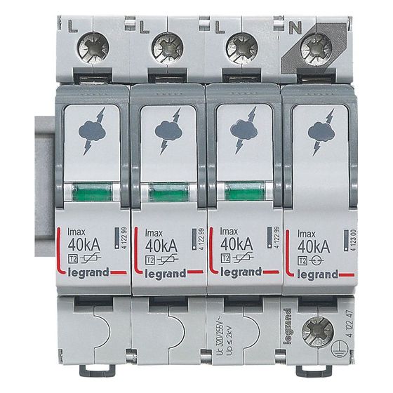 Legrand Überspannungsableiter Typ 2 3+1 Schaltung, 40 kA, 320 V, 4 TE, Hutschiene TH35, IP20