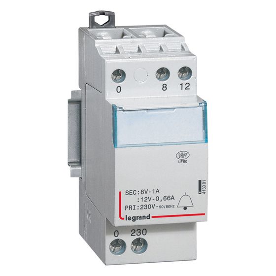 Legrand Klingeltransformator 413091, 8VA, 230V/12V/8V, 2TE, 84x66x36mm