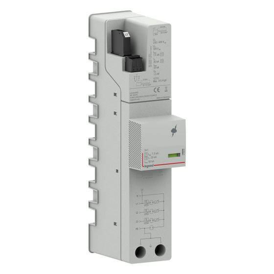 Legrand Kombiableiter für Sammelschienensystem T1+T2, 7,5kA, 3+1 Schaltung, TT/TNS, Fernmeldekontakt, 412457