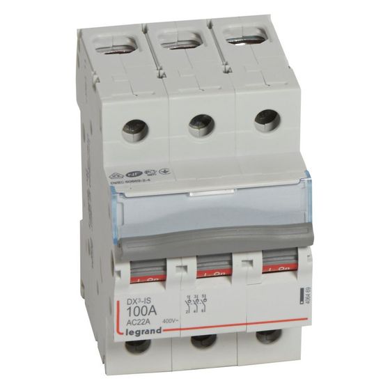 Legrand Lasttrennschalter DX3, 3-polig, 100A, 400V, AC-22A, 53,1x88,9x76,4mm, Grau, 406469