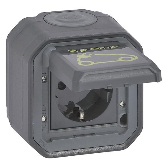 Legrand Schutzkontakt-Steckdose Plexo New FRAP Green'Up, 250V, 16A, IP55, 85x82x64mm, Schraubanschluss, versilbert, 069708L