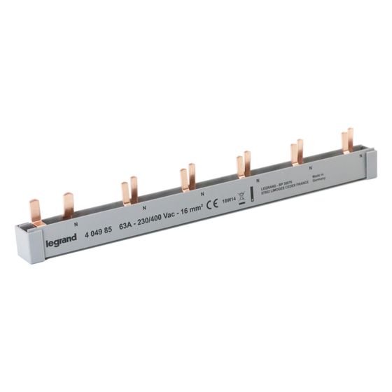 Legrand Stiftkammschiene Kombi, 2-polig, 12 TE, 16 mm2, 1P+N, 63 A, 227 mm, Grau
