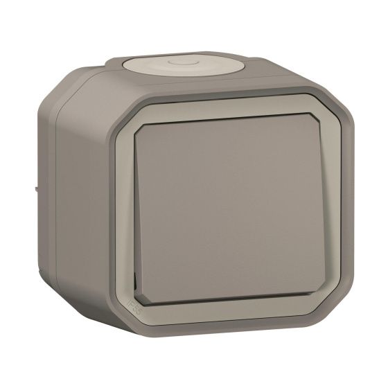 Legrand Aufputz-Taster Plexo New, 10A, 250V, IP55, IK08, Kunststoff, Grau, 82mm, 069720L