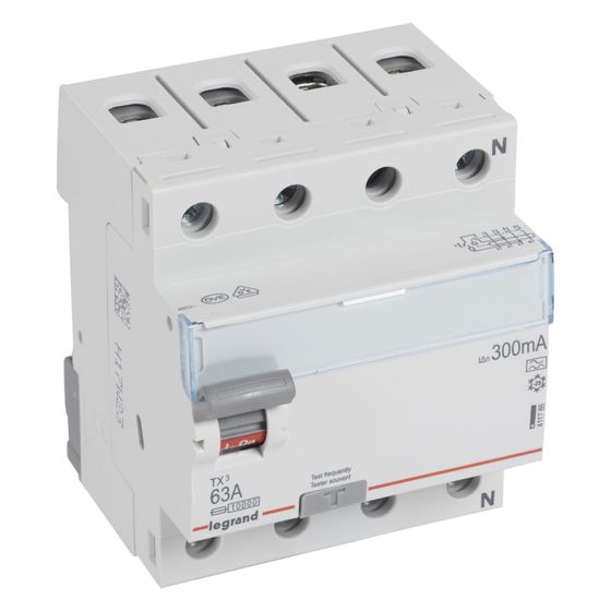 Legrand Fehlerstromschutzschalter TX3 411786, 63A, 4-polig, 300mA, Typ A, 400V, 4TE, Grau