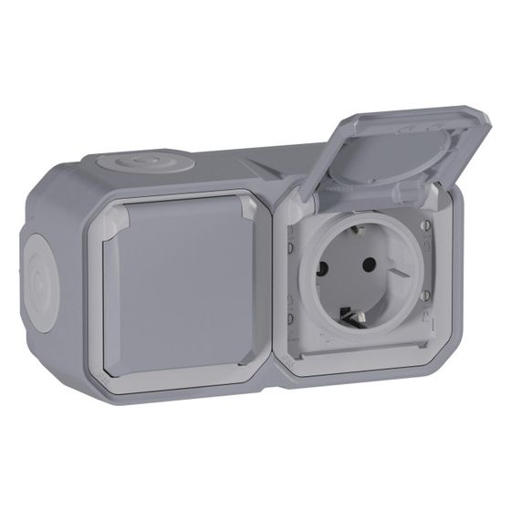 Legrand Schutzkontakt-Steckdose Plexo New 069742L, 2-fach, IP44, IK08, Grau