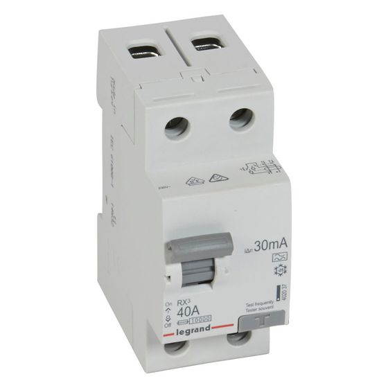 Legrand Fehlerstromschutzschalter RX3, 40A, 2-polig, 30mA, Typ A, 230V, 2TE, Grau