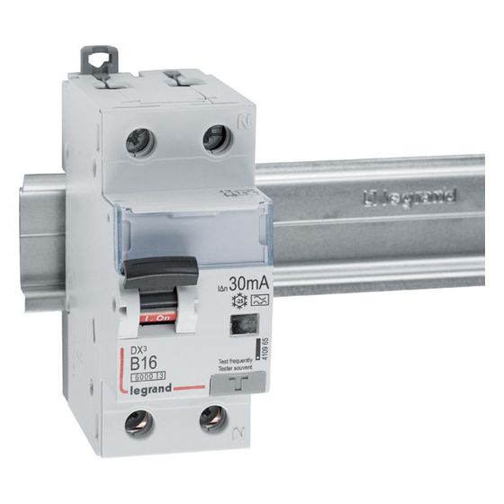 Legrand FI/LS-Schalter DX3, 16A, B-Charakteristik, 1P+N, 6kA, 30mA, Typ A, 230V, 2TE, Grau, 410965