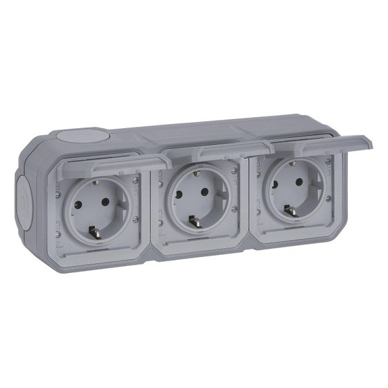 Legrand Feuchtraum-Aufputz-Steckdose Plexo New, 3-fach, IP44, IK08, Grau, 069743L