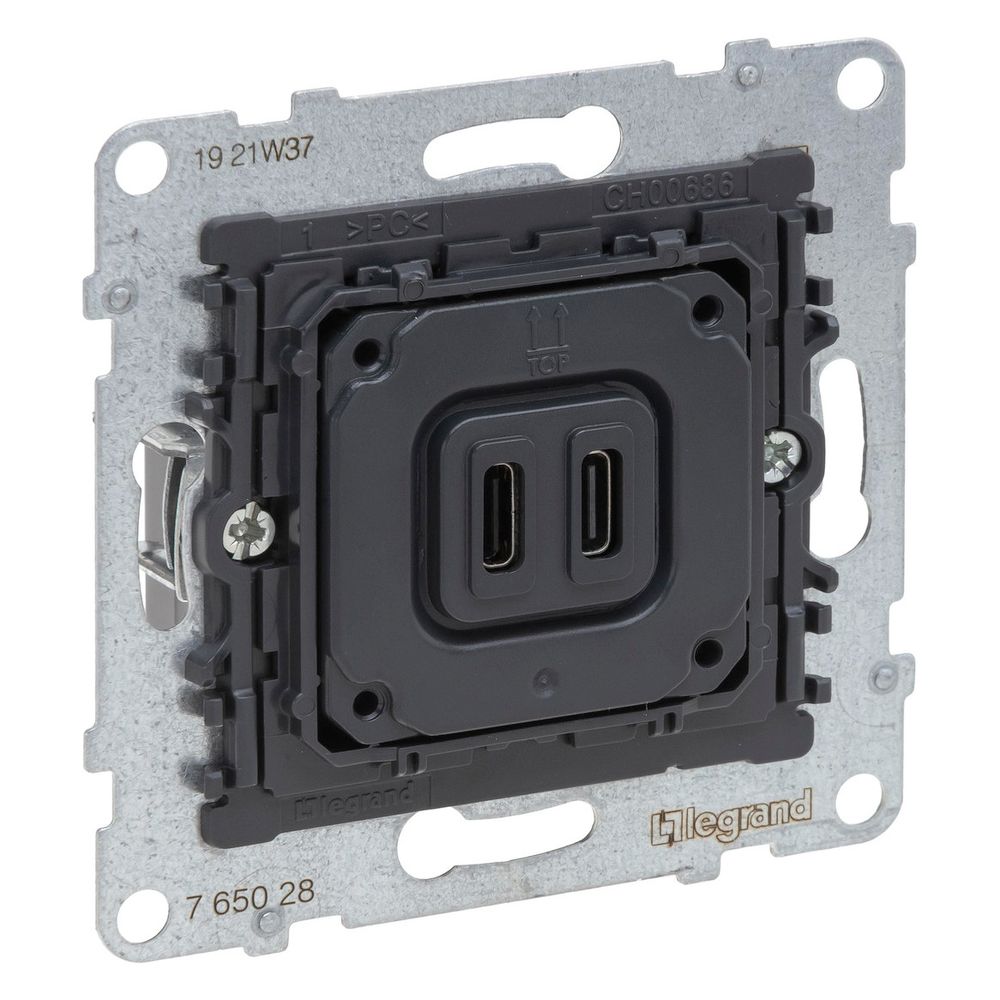 Legrand USB-Ladesteckdose SEANO 2-fach, 2x Typ C, 3.000 mA, Unterputz, Schwarz, 765028... LEGRAND-765028 3414972542500 (Abb. 3)