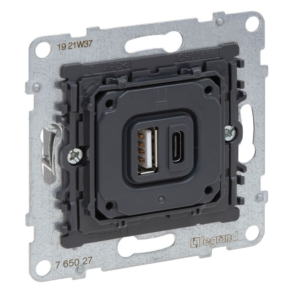 Legrand USB-Ladesteckdose SEANO, 1x Typ A/1x Typ C, 3.000mA, Unterputz, Schwarz, 765027... LEGRAND-765027 3414972542470 (Abb. 3)