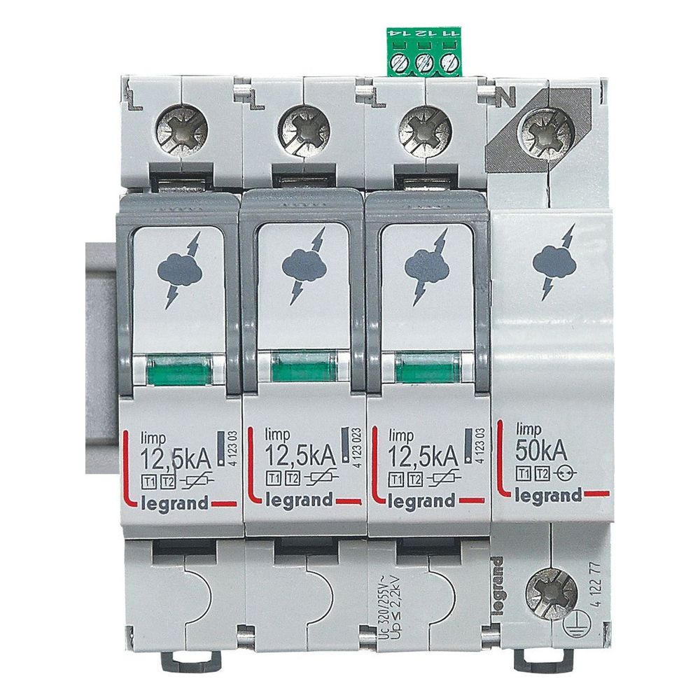 Legrand Kombiableiter Typ 1+2, 3+1 Schaltung, 400V, 12,5kA, 4 TE, mit Fernmeldekontakt,... LEGRAND-412277 3414970517500 (Abb. 3)