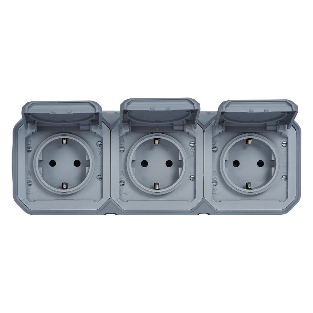 Legrand Feuchtraum-Aufputz-Steckdose Plexo New, 3-fach, IP44, IK08, Grau, 069743L... LEGRAND-069743L 3414971882263 (Abb. 6)