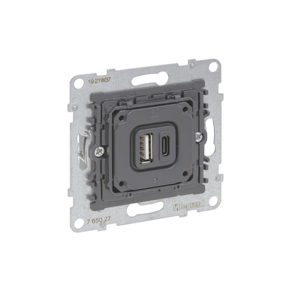 Legrand USB-Ladesteckdose SEANO, 1x Typ A/1x Typ C, 3.000mA, Unterputz, Schwarz, 765027... LEGRAND-765027 3414972542470 (Abb. 2)