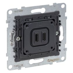 Legrand USB-Ladesteckdose SEANO 2-fach, 2x Typ C, 3.000 mA, Unterputz, Schwarz, 765028... LEGRAND-765028 3414972542500 (Abb. 1)
