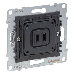 Legrand USB-Ladesteckdose SEANO 2-fach, 2x Typ C, 3.000 mA, Unterputz, Schwarz, 765028... LEGRAND-765028 3414972542500 (Abb. 1)