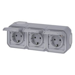 Legrand Feuchtraum-Aufputz-Steckdose Plexo New, 3-fach, IP44, IK08, Grau, 069743L... LEGRAND-069743L 3414971882263 (Abb. 1)