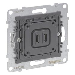 Legrand USB-Ladesteckdose SEANO 2-fach, 2x Typ C, 3.000 mA, Unterputz, Schwarz, 765028... LEGRAND-765028 3414972542500 (Abb. 1)