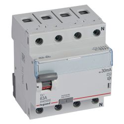 Legrand Fehlerstromschutzschalter TX3, 63A, 4-polig, 30mA, Typ A, 400V, 4TE, Grau, 4117... LEGRAND-411766 3414970353504 (Abb. 1)