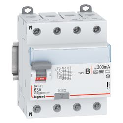 Legrand Fehlerstromschutzschalter DX3 63A 4-polig 300mA Typ B 400V N-links 4TE, Grau, 4... LEGRAND-411972 3414972087926 (Abb. 1)