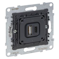 Legrand USB-Ladesteckdose SEANO, 1x Typ A/1x Typ C, 3.000mA, Unterputz, Schwarz, 765027... LEGRAND-765027 3414972542470 (Abb. 1)