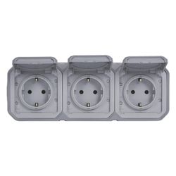 Legrand Feuchtraum-Aufputz-Steckdose Plexo New, 3-fach, IP44, IK08, Grau, 069743L... LEGRAND-069743L 3414971882263 (Abb. 1)