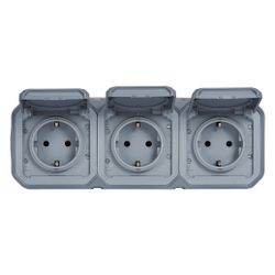 Legrand Feuchtraum-Aufputz-Steckdose Plexo New, 3-fach, IP44, IK08, Grau, 069743L... LEGRAND-069743L 3414971882263 (Abb. 1)