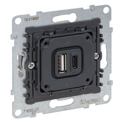 Legrand USB-Ladesteckdose SEANO, 1x Typ A/1x Typ C, 3.000mA, Unterputz, Schwarz, 765027... LEGRAND-765027 3414972542470 (Abb. 1)