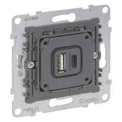 Legrand USB-Ladesteckdose SEANO, 1x Typ A/1x Typ C, 3.000mA, Unterputz, Schwarz, 765027... LEGRAND-765027 3414972542470 (Abb. 1)