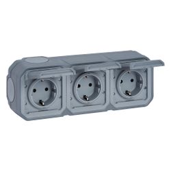 Legrand Feuchtraum-Aufputz-Steckdose Plexo New, 3-fach, IP44, IK08, Grau, 069743L... LEGRAND-069743L 3414971882263 (Abb. 1)