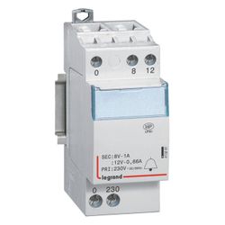 Legrand Klingeltransformator 413091, 8VA, 230V/12V/8V, 2TE, 84x66x36mm... LEGRAND-413091 3245064130912 (Abb. 1)