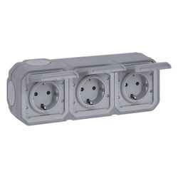 Legrand Feuchtraum-Aufputz-Steckdose Plexo New, 3-fach, IP44, IK08, Grau, 069743L... LEGRAND-069743L 3414971882263 (Abb. 1)