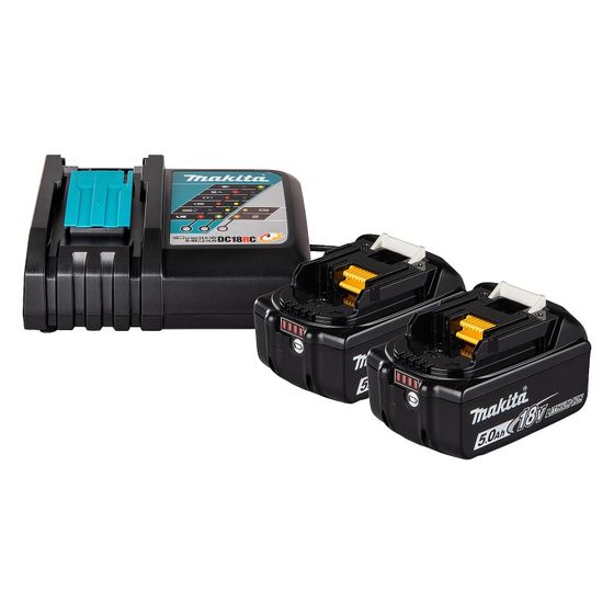 Makita Akku-Set, 18V 5,0Ah, 2x Akkus, Schnellladegerät 9A