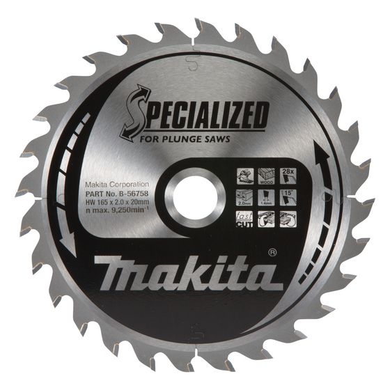 Makita Kreissägeblatt Specialized B-56758, 165x20mm, 28 Zähne, Holz/Aluminium