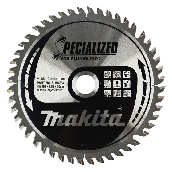 Makita Kreissägeblatt Specialized, 165mm, 20mm, 48 Zähne, 1,85mm Schnittbreite, 8 Grad Zahnwinkel, B-56764