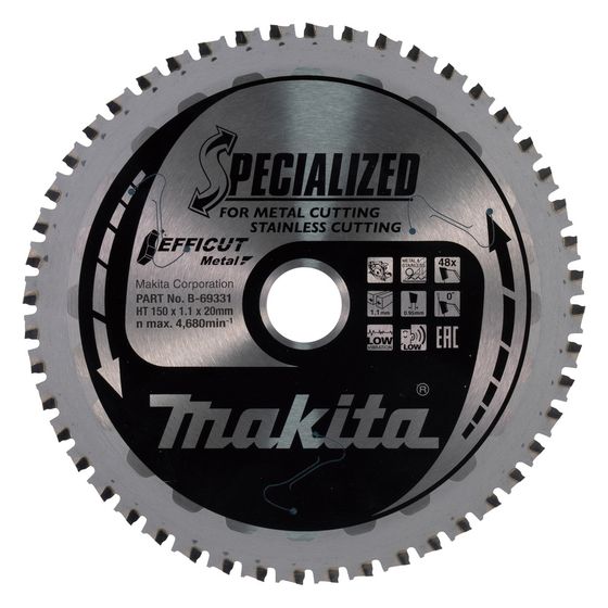 Makita Kreissägeblatt EFFICUT B-69331, 150x1,1x20mm 48 Zähne, Stahl, B-69331