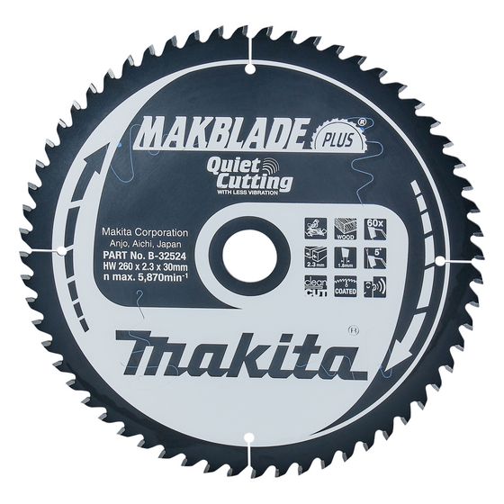 Makita Kreissägeblatt MAKBLADE PLUS B-32524, 260x30mm 60 Zähne, Holz