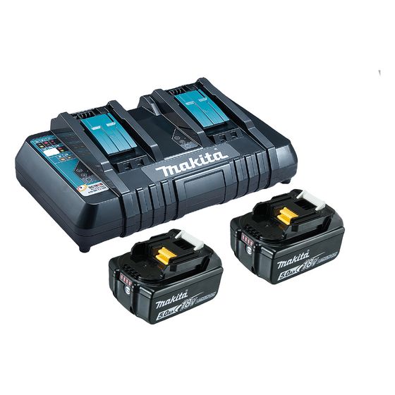 Makita Power Source Kit 199482-2, 18V 5,0Ah, 2x Akku, 1x Doppel-Schnellladegerät
