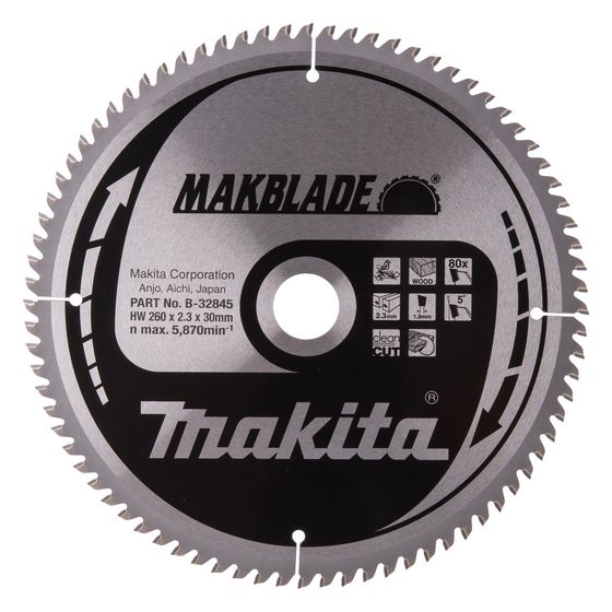Makita Kreissägeblatt MAKBLADE B-32845, 260mm, 30mm, 80 Zähne, 2,3mm Schnittbreite, 5 Grad Zahnwinkel