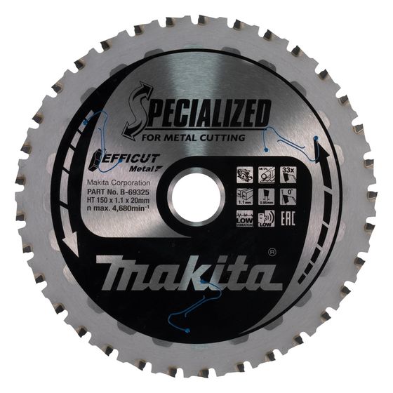 Makita Kreissägeblatt EFFICUT B-69325, 150x1,1x20mm, 33 Zähne, Stahl
