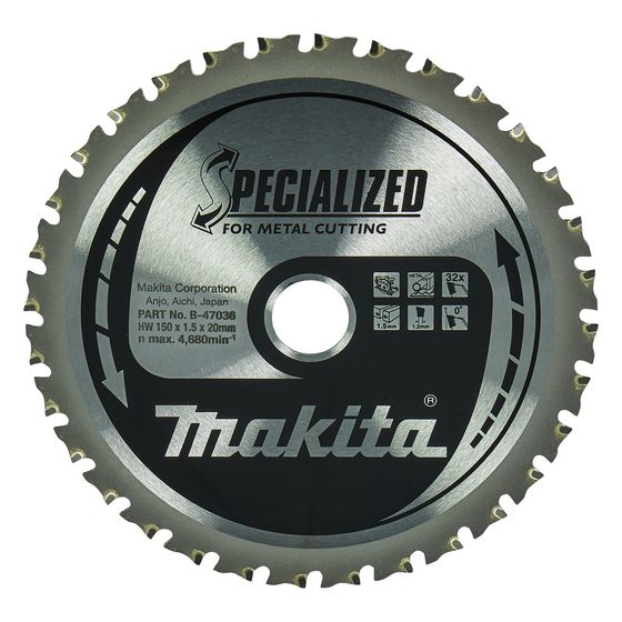 Makita Kreissägeblatt Specialized Metal B-47036, 150x1,5x20mm, 32 Zähne, Stahl