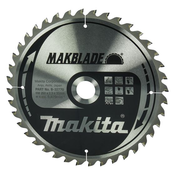 Makita Kreissägeblatt MAKBLADE B-32770, 260x30mm, 40 Zähne, 2,3mm Schnittbreite, 5 Grad Zahnwinkel, Holz
