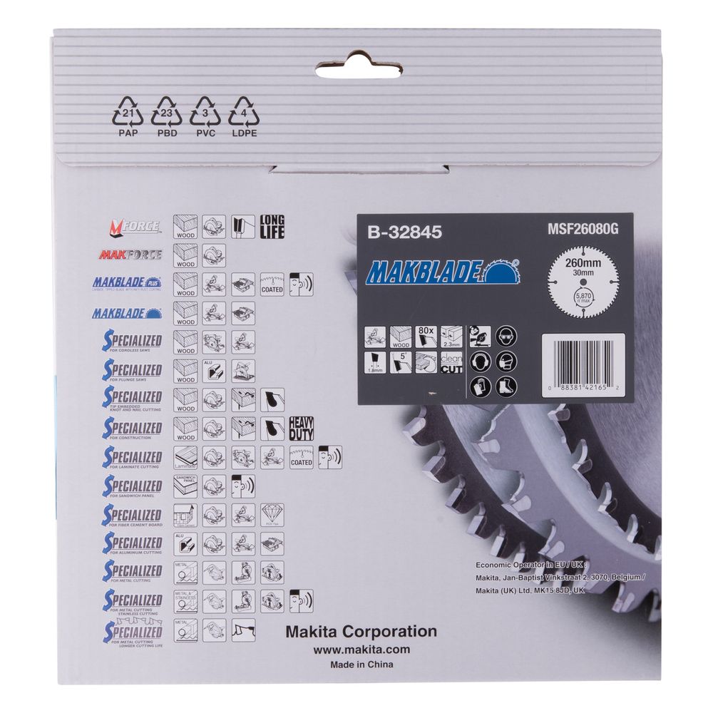 Makita Kreissägeblatt MAKBLADE B-32845, 260mm, 30mm, 80 Zähne, 2,3mm Schnittbreite, 5 Grad Zahnwinke... MAKITA-B-32845  (Abb. 3)