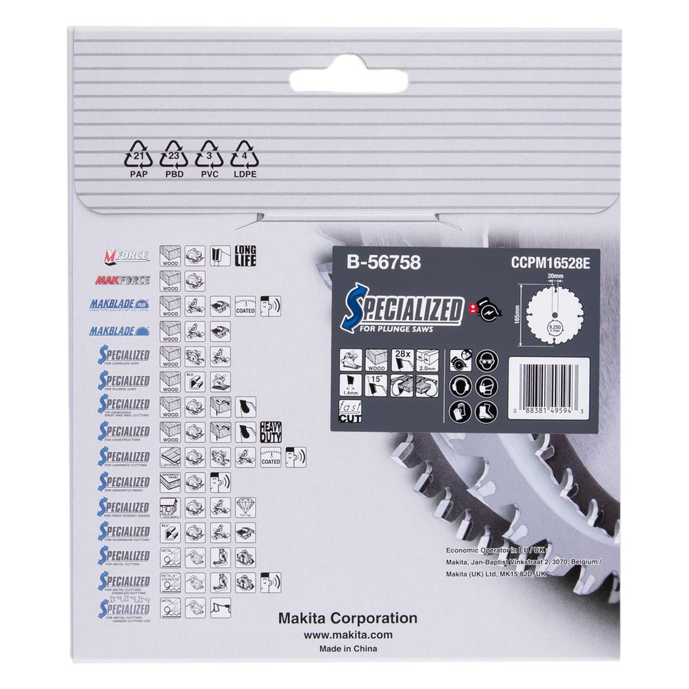 Makita Kreissägeblatt Specialized B-56758, 165x20mm, 28 Zähne, Holz/Aluminium... MAKITA-B-56758  (Abb. 3)