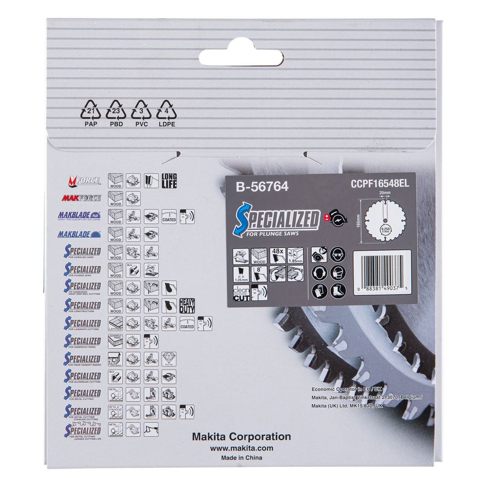 Makita Kreissägeblatt Specialized, 165mm, 20mm, 48 Zähne, 1,85mm Schnittbreite, 8 Grad Zahnwinkel, B... MAKITA-B-56764  (Abb. 3)