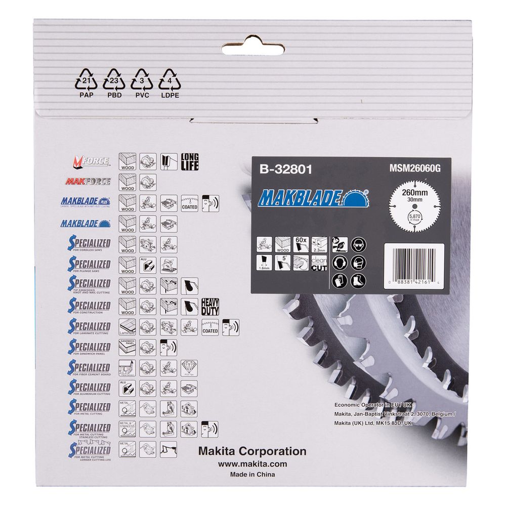 Makita Kreissägeblatt MAKBLADE B-32801, 260x30mm, 60 Zähne, Holz... MAKITA-B-32801  (Abb. 3)